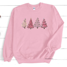 Load image into Gallery viewer, Pretty in Pink Christmas Trees Tee Crew Sweatshirt