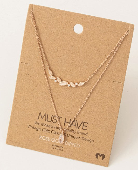 Layered Leaf Charm Necklace