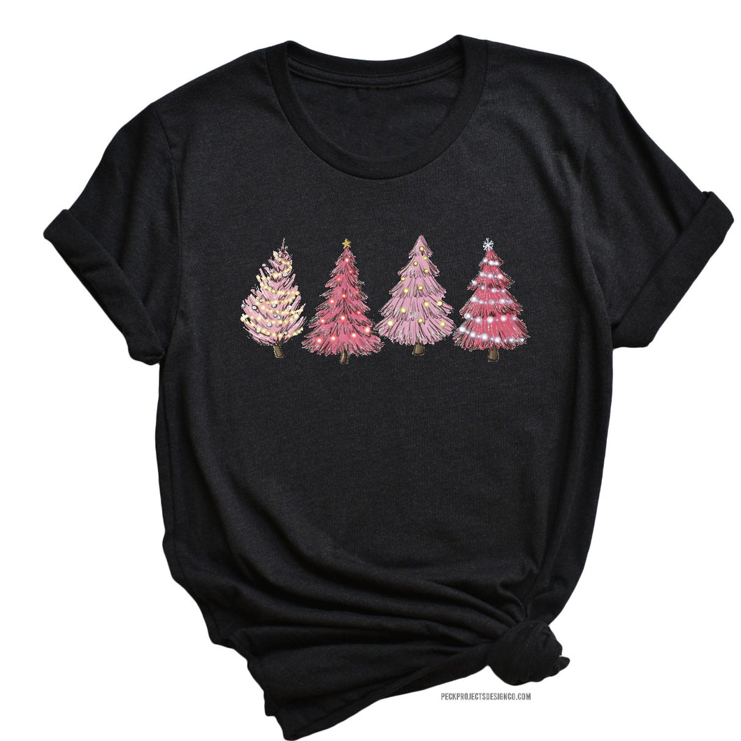 Pretty in Pink Christmas Trees Tee Crew Sweatshirt